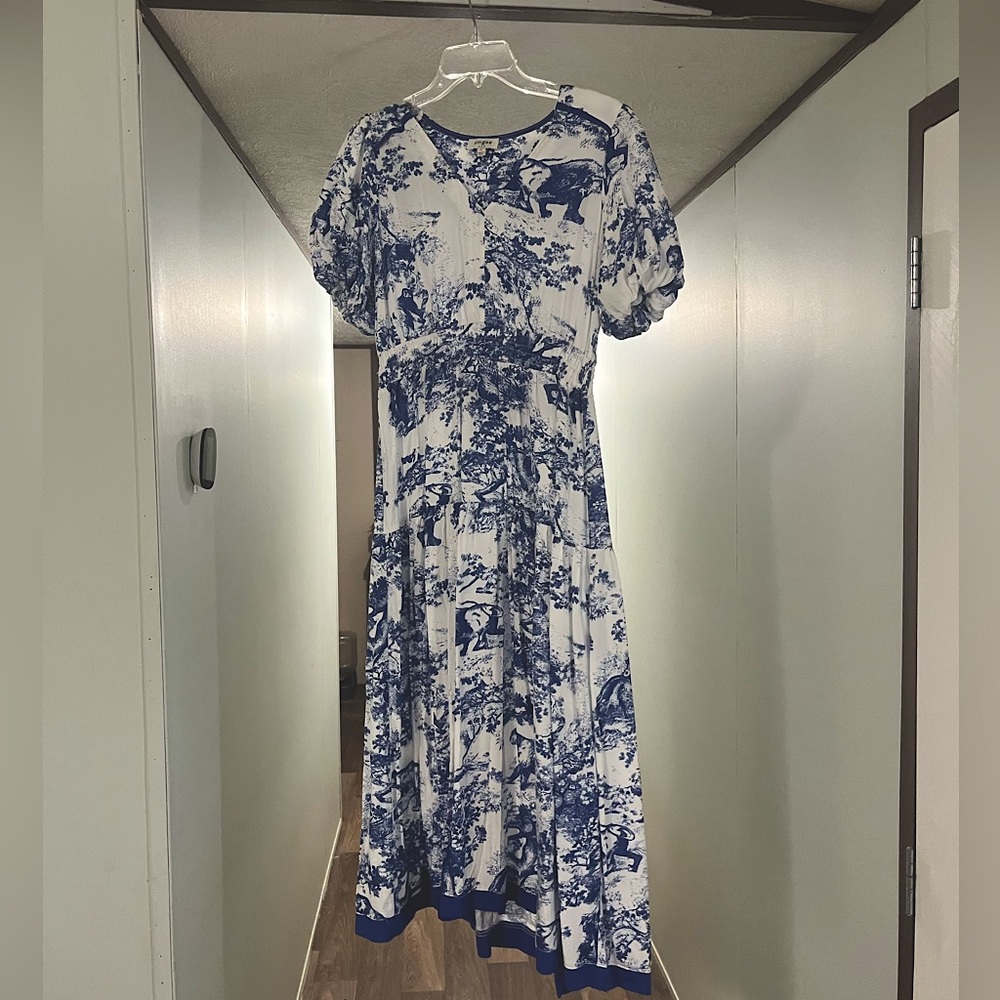 Elegant Blue and White Toile Umgee Women's Dress